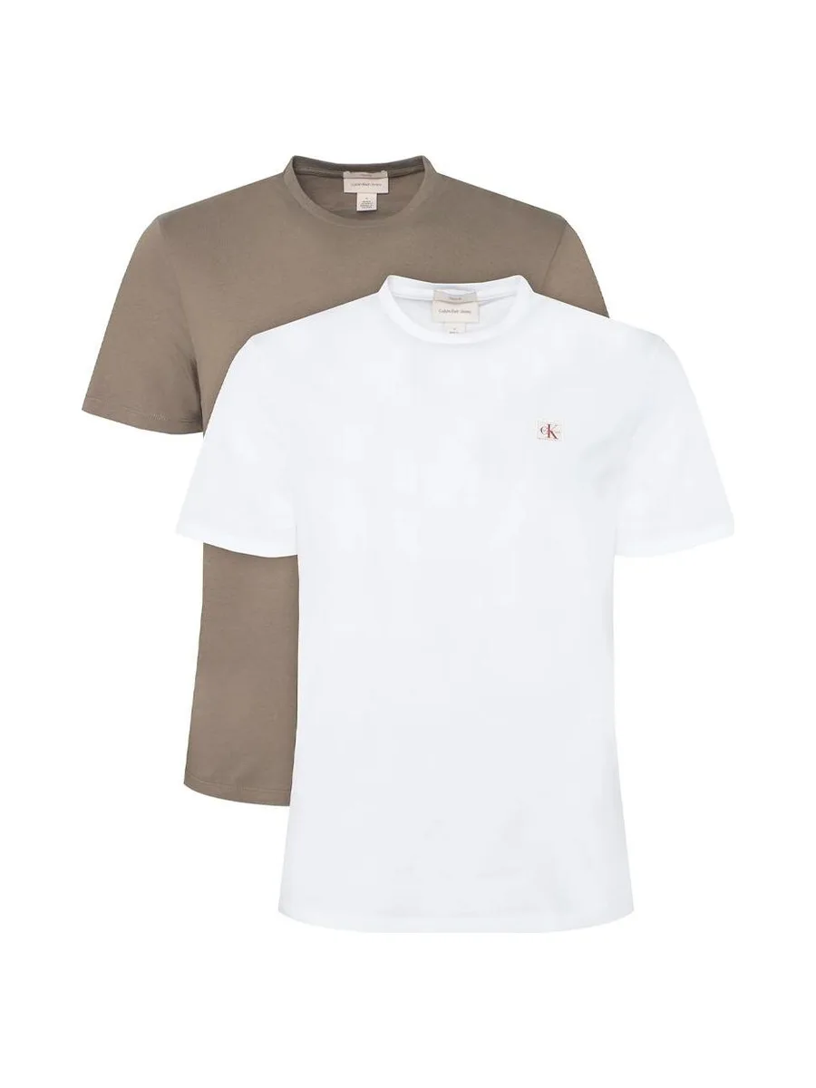 Lot de 2 T-shirts Blanc/Taupe Homme Calvin Klein Jeans Ss Badge 2