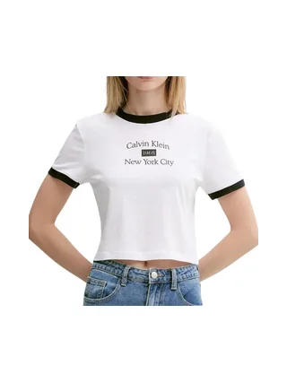 T-Shirt Blanc Femme Calvin Klein Jeans Drapey Jersey 1