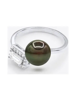 Bague Véritable Perle de Tahiti Ronde 8-9 mm — Argent 925 Millièmes Rhodié 1