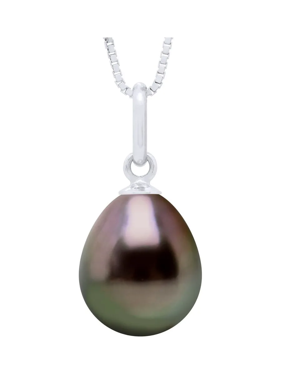 Pendentif Véritable Perle de Tahiti Poire 9-10 mm — Or Blanc 375 Millièmes 1