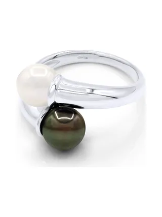 Bague Toi & Moi Véritables Perles de Tahiti 8-9 mm — Argent 925 Millièmes Rhodié 1