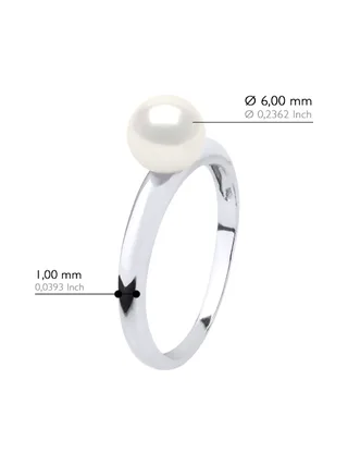 Bague Jonc Véritable Perle d'Eau Douce Ronde 6-7 mm — Or Blanc 375 Millièmes 2