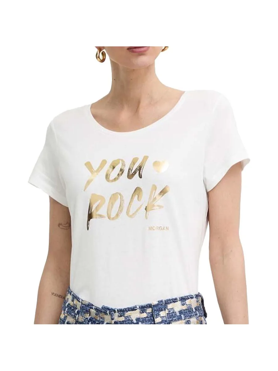 T-shirt Blanc/Doré Femme Morgan DYOU 2