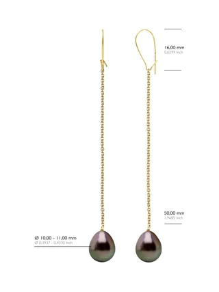 Boucles d'Oreilles Véritables Perles de Tahiti Poires 10-11 mm — Or Jaune 375 Millièmes 3