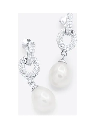 Boucles d'Oreilles Véritables Perles d'Eau Douce Poires 8-9 mm — Argent 925 Millièmes Rhodié 1