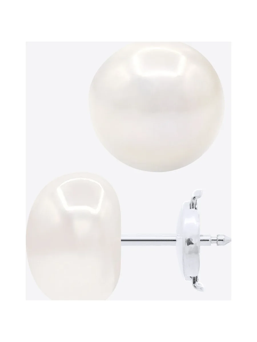 Boucles d'Oreilles Véritables Perles d'Eau Douce Bouton 10-11 mm — Or Jaune 375 Millièmes 5