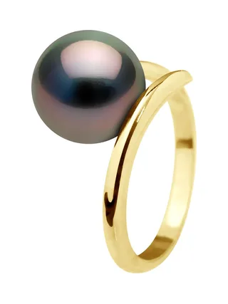 Bague Jonc Véritable Perle de Tahiti Ronde 10-11 mm — Or Jaune 375 Millièmes 1