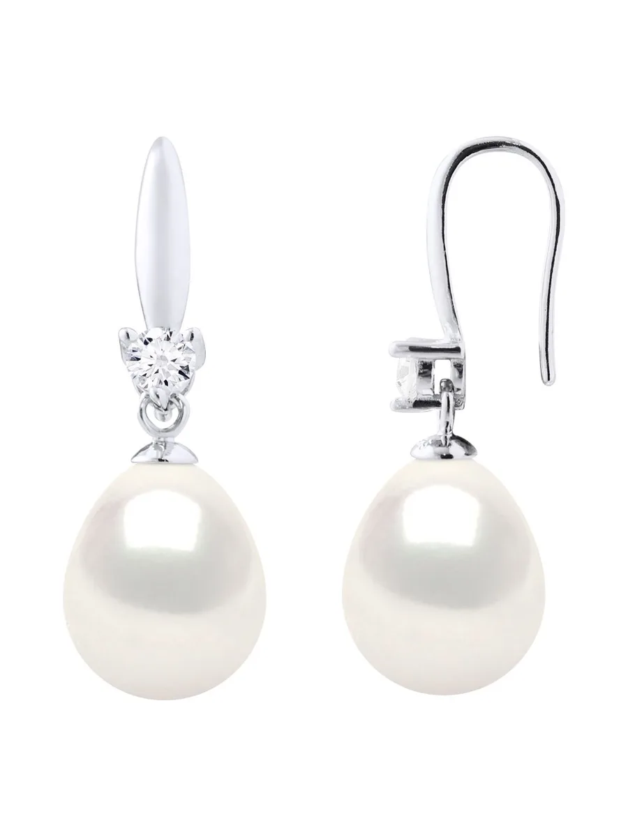Boucles d'Oreilles Véritables Perles d'Eau Douce Poires 9-10 mm — Argent 925 Millièmes 4
