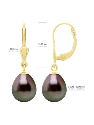 Boucles d'Oreilles Véritables Perles de Tahiti Poires 9-10 mm — Or Jaune 375 Millièmes 2