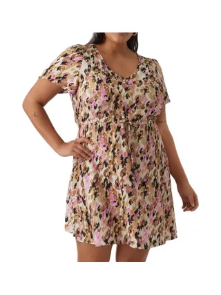 Robe Beige/Rose à Motifs Femme Vero Moda CURVE Easy 1