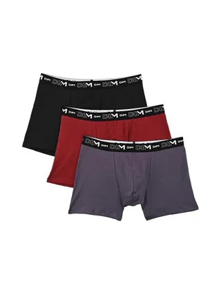 X3 Boxers Noir/Rouge/Violet Homme Dim Coton Stretch - Taille 1