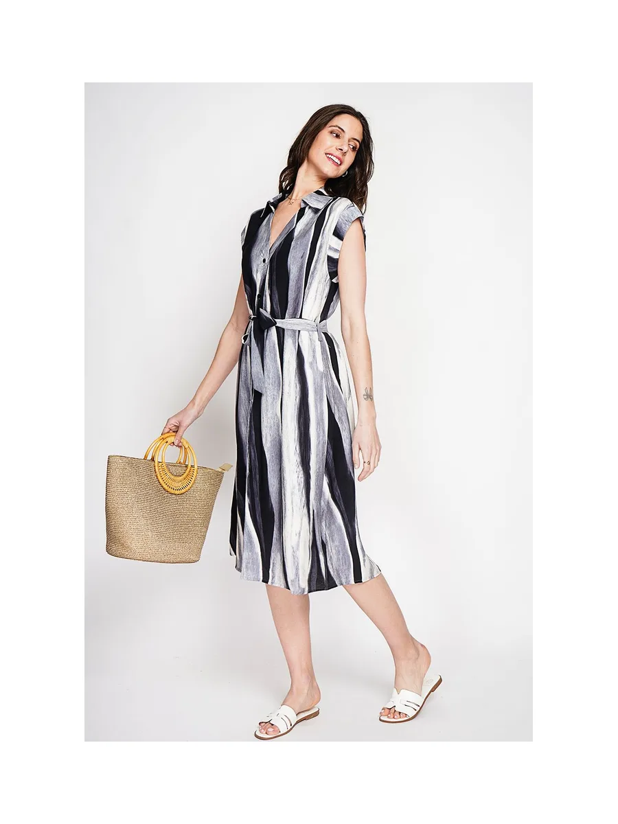 Robe chemise imprimée boutonnée devant avec ceinture 16