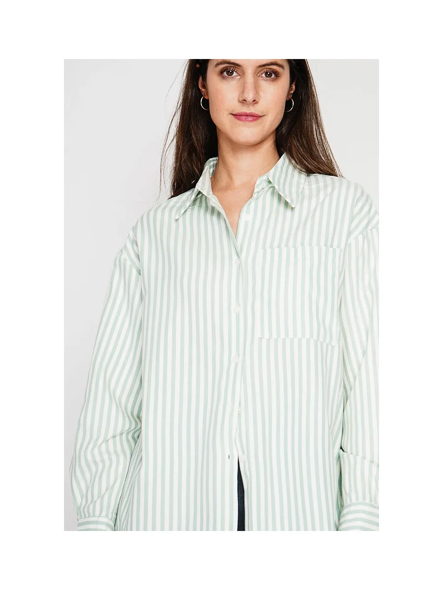 Chemise longue coupe oversize Poche poitrine à manches longues à reyure 7