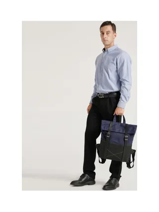 NES - Sac à dos en cuir véritable et toile enduite - Bleu 8