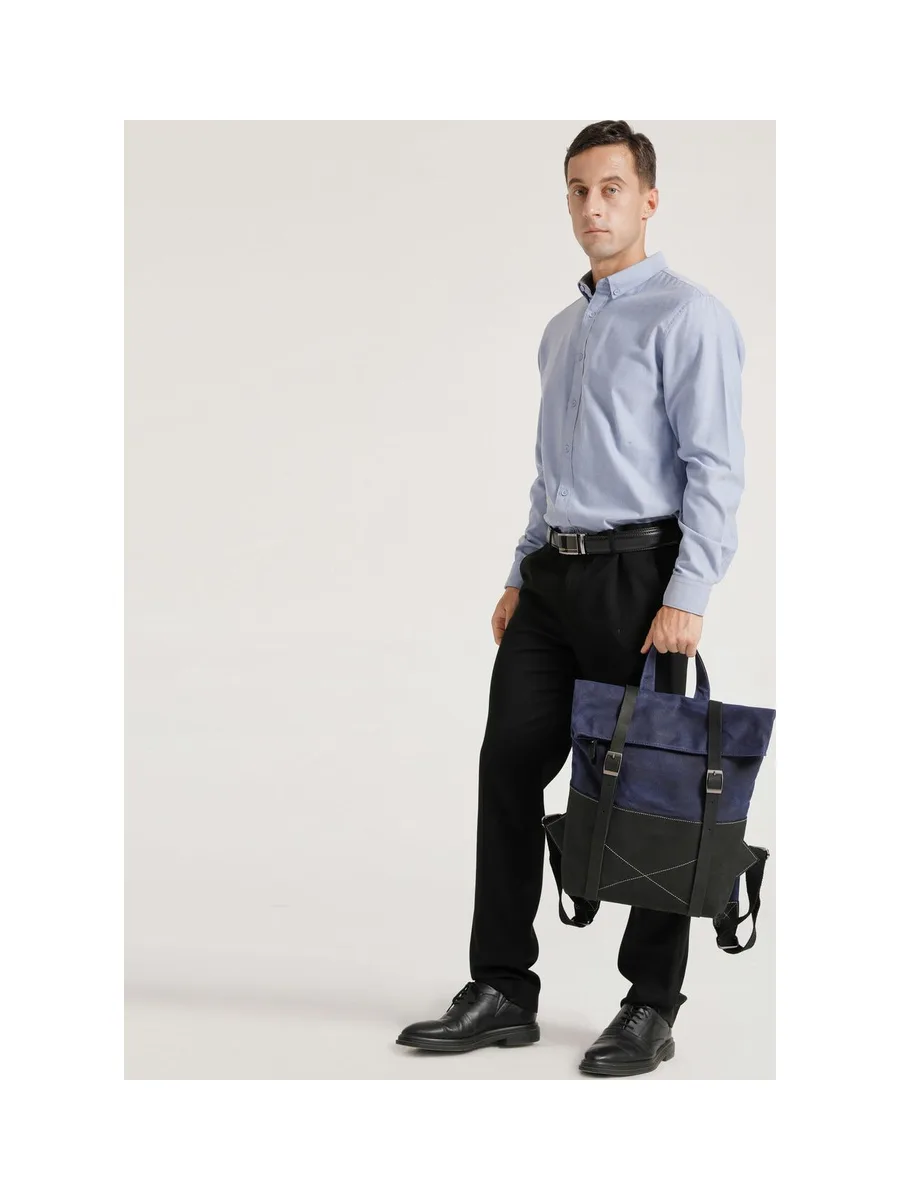 NES - Sac à dos en cuir véritable et toile enduite - Bleu 40