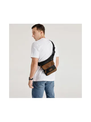 JEFF - Pochette banane en cuir véritable et toile enduite - Bleu 32