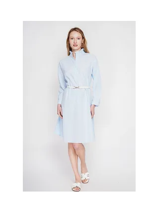 Robe col mao foufou évasée boutonnée devant à manches longues à rayure 1