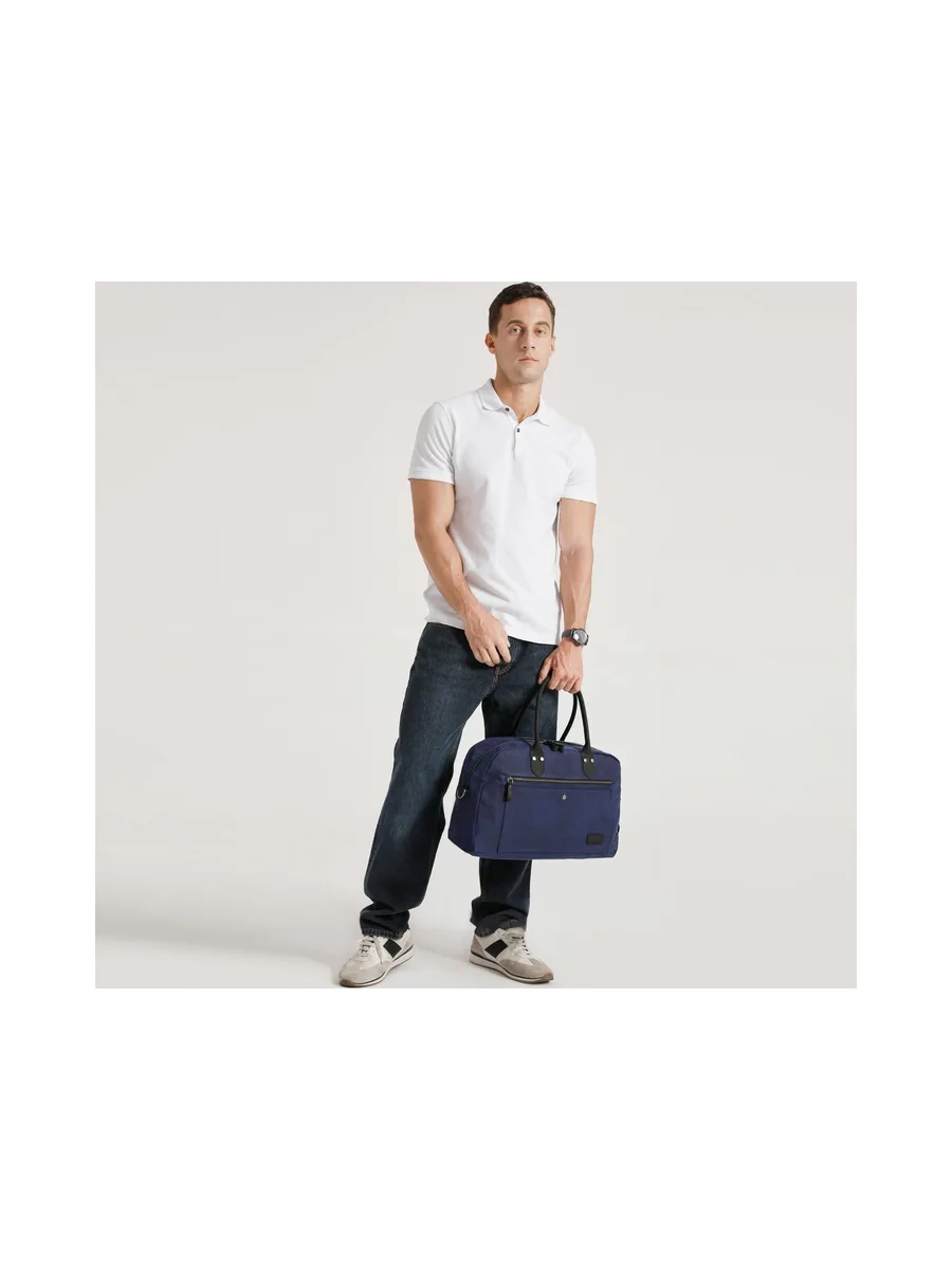 BART - Sac week-end en cuir véritable et toile enduite - Bleu 8