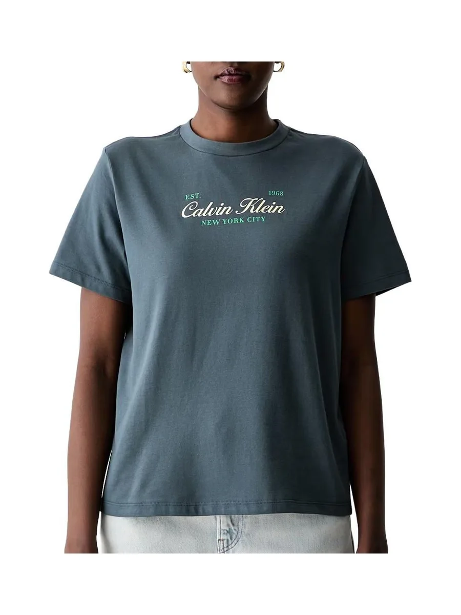 T-Shirt Gris Femme Calvin Klein Jeans Classic Script 2