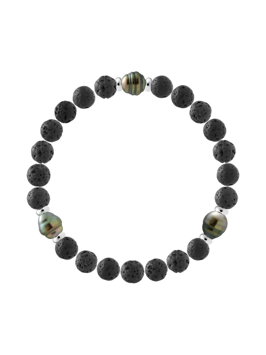 Bracelet Véritables Perles de Tahiti Cerclées 8-9 mm — Argent 925 Millièmes — 19 cm — Homme 1