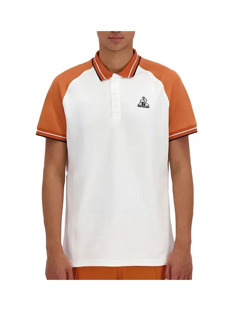 Polo Blanc/Orange Homme Le Coq Sportif Heritage N°2 2