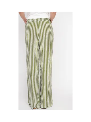 Pantalon taille haute à rayure avec cordons de serrage avec poches 2