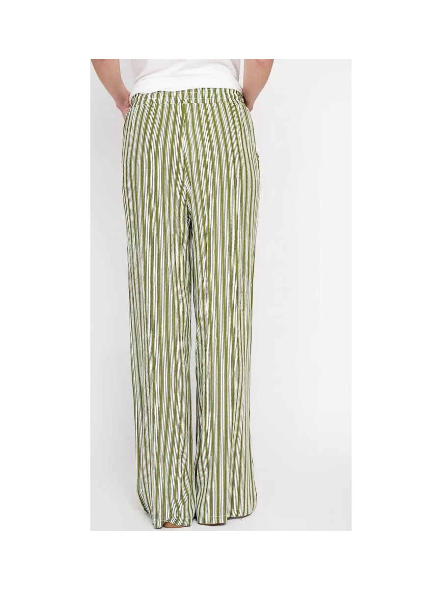 Pantalon taille haute à rayure avec cordons de serrage avec poches 2