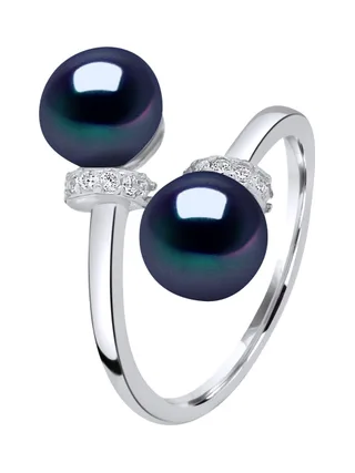Bague Toi & Moi Véritables Perles d'Eau Douce Boutons 7-8 mm — Argent 925 Millièmes Rhodié 1