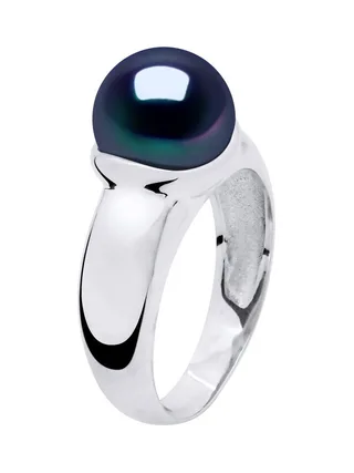 Bague Jonc Véritable Perle de Culture d'Eau Douce Bouton 9-10 mm — Argent 925 Millièmes Rhodié 1