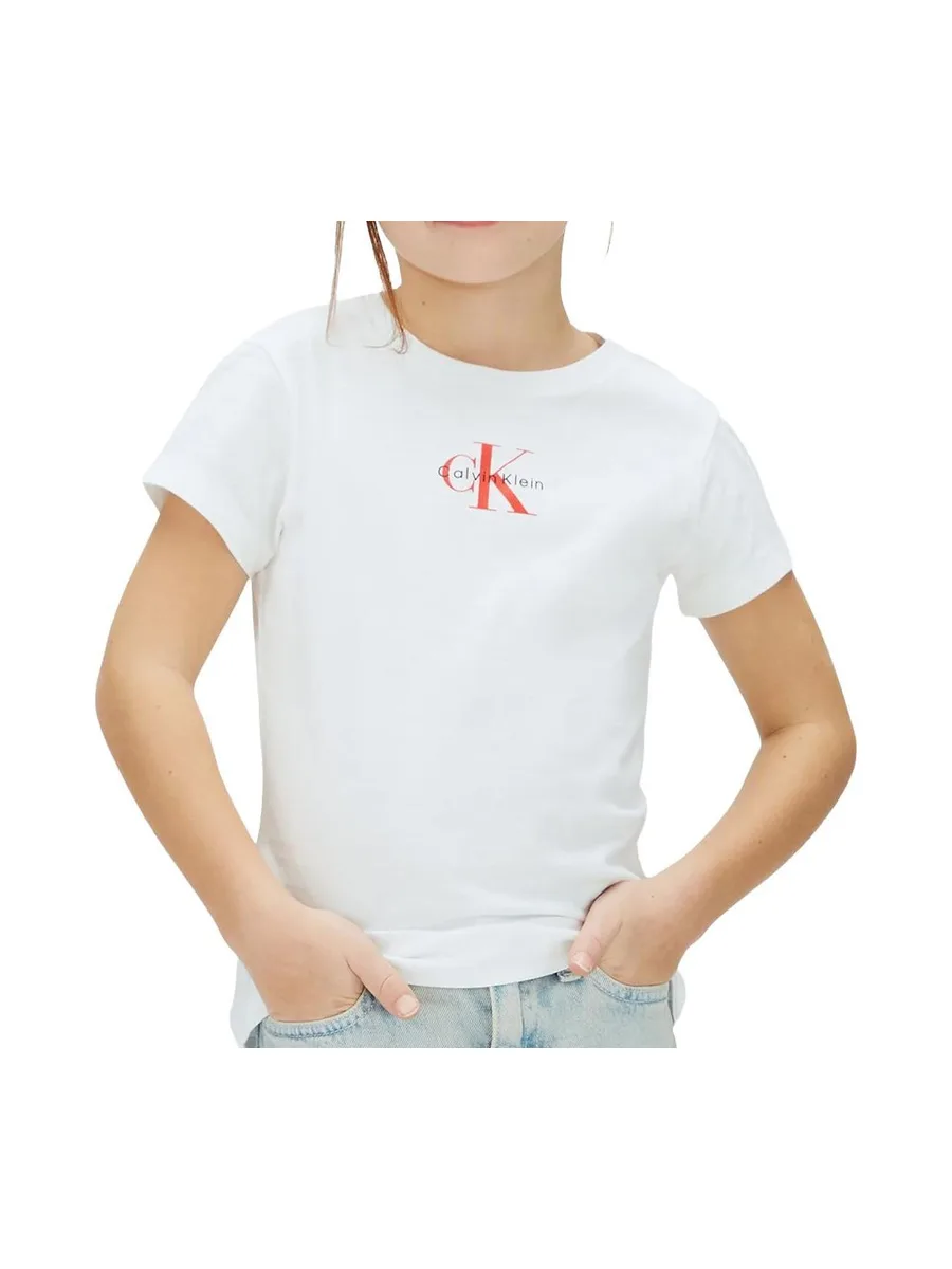 T-Shirt Blanc/Rouge Fille Calvin Klein Jeans Monogram 2