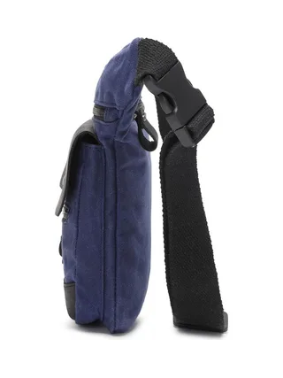 JEFF - Pochette banane en cuir véritable et toile enduite - Bleu 3