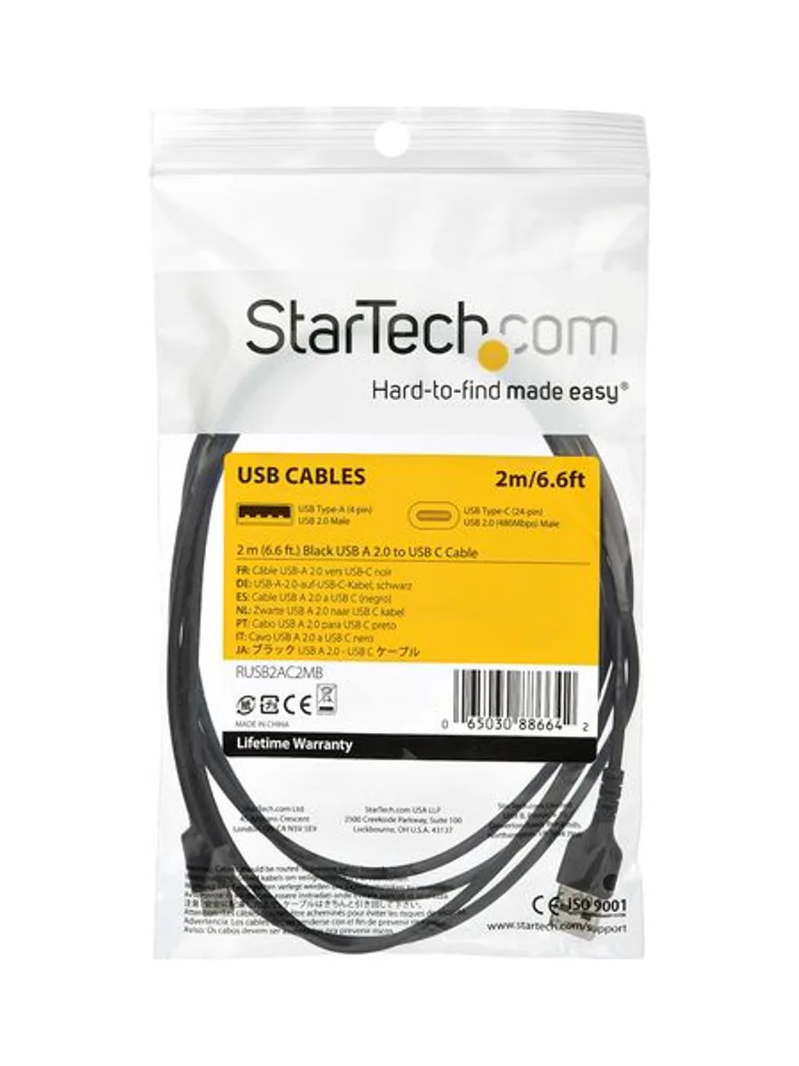 Cable Black USB 2.0 to USB C Cable 2m 6