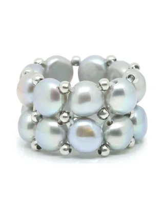 Bague 2 Rangs Véritables Perles d'Eau Douce 4 mm 1