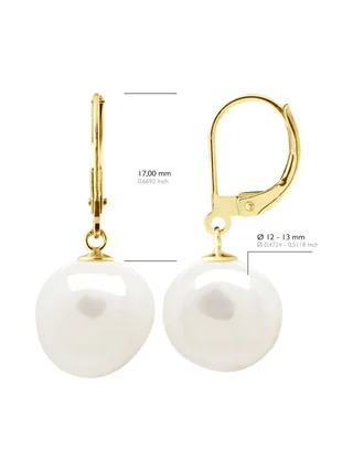 Boucles d'Oreilles Véritables Perles d'Eau Douce Baroques 12-13 mm — Or Jaune 375 Millièmes 2