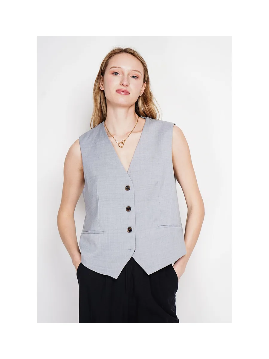 Gilet de costume court sans manches en lin doublé 8