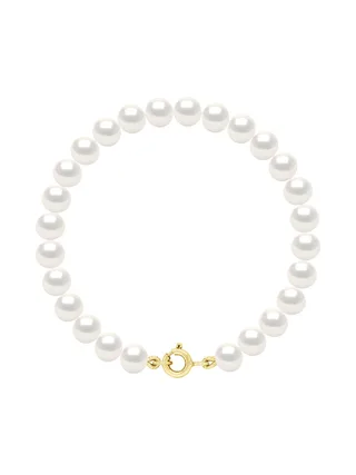 Bracelet Véritables Perles d'Eau Douce Semi-Rondes 6-7 mm — Or Blanc 375 Millièmes — 18 cm 1
