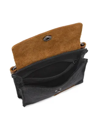 VAL - Pochette bandoulière en cuir véritable et toile enduite - Bleu 30