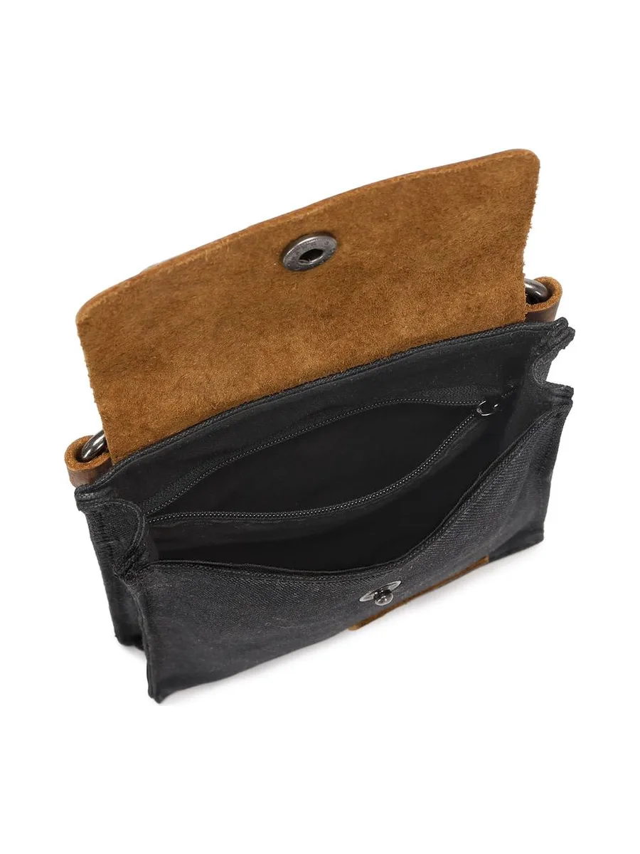 VAL - Pochette bandoulière en cuir véritable et toile enduite - Bleu 62