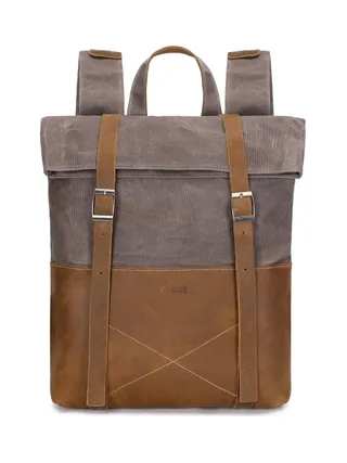 NES - Sac à dos en cuir véritable et toile enduite - Bleu 17