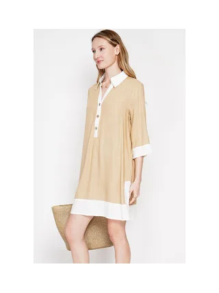 Robe chemise bi-couleur designer boutonnée devant à manche 3/4 4