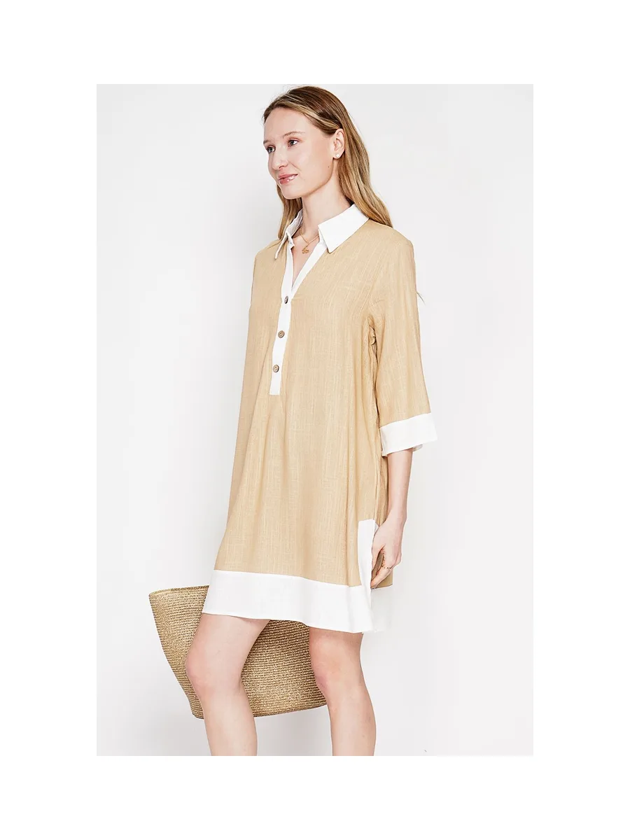 Robe chemise bi-couleur designer boutonnée devant à manche 3/4 4