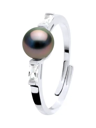 Bague Jonc Véritable Perle de Tahiti Ronde 8-9 mm — Argent 925 Millièmes Rhodié 3