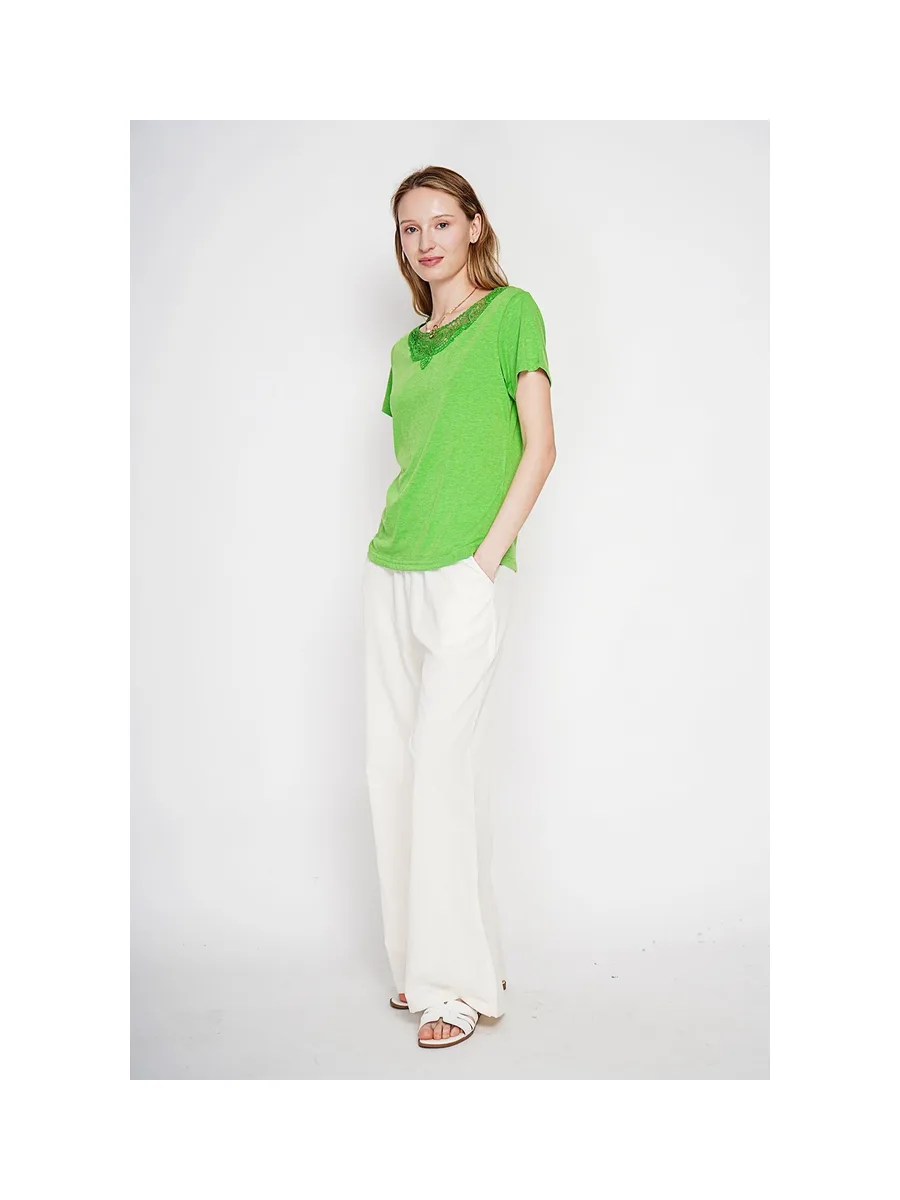 T-shirt col rond manches court dentelle 10