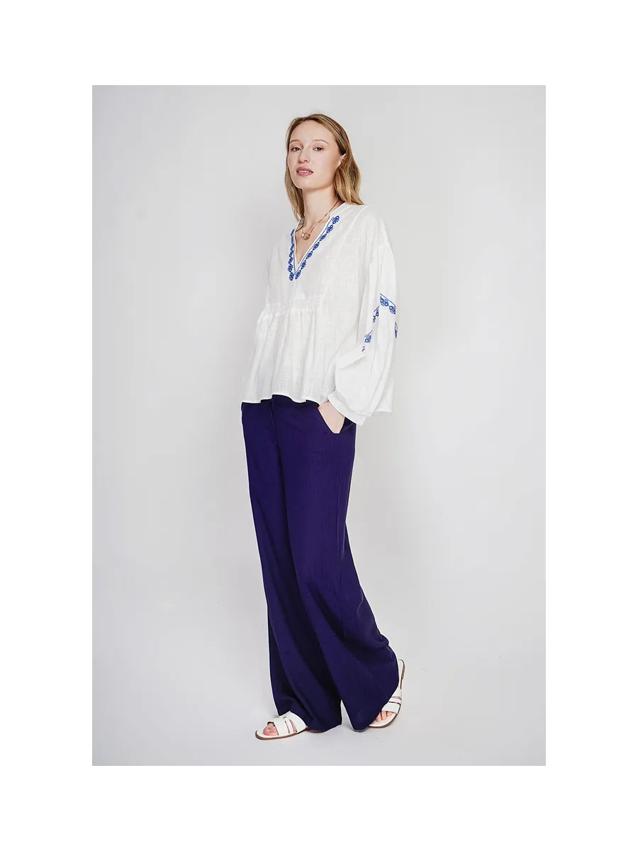Blouse col tunisien en brodé à manches longues 8
