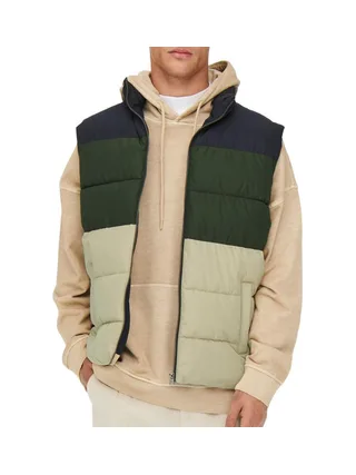 Doudoune sans manches Kaki/Marine/Beige Homme Only & Sons 1