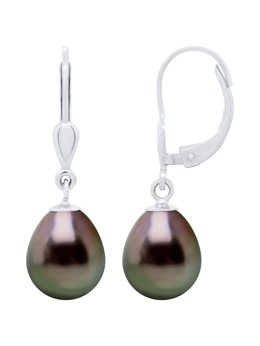 Boucles d'Oreilles Véritables Perles de Tahiti Poires 9-10 mm — Or Blanc 375 Millièmes 5