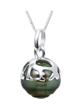 Pendentif Bélière Articulée Véritable Perle de Tahiti Cerclée 9-10 mm — Or Blanc 375 Millièmes 1