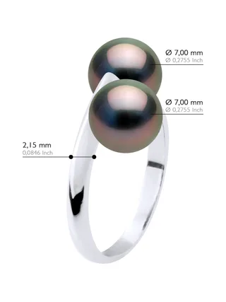Bague Toi & Moi Véritables Perles de Tahiti Rondes 8-9 mm — Argent 925 Millièmes Rhodié 2