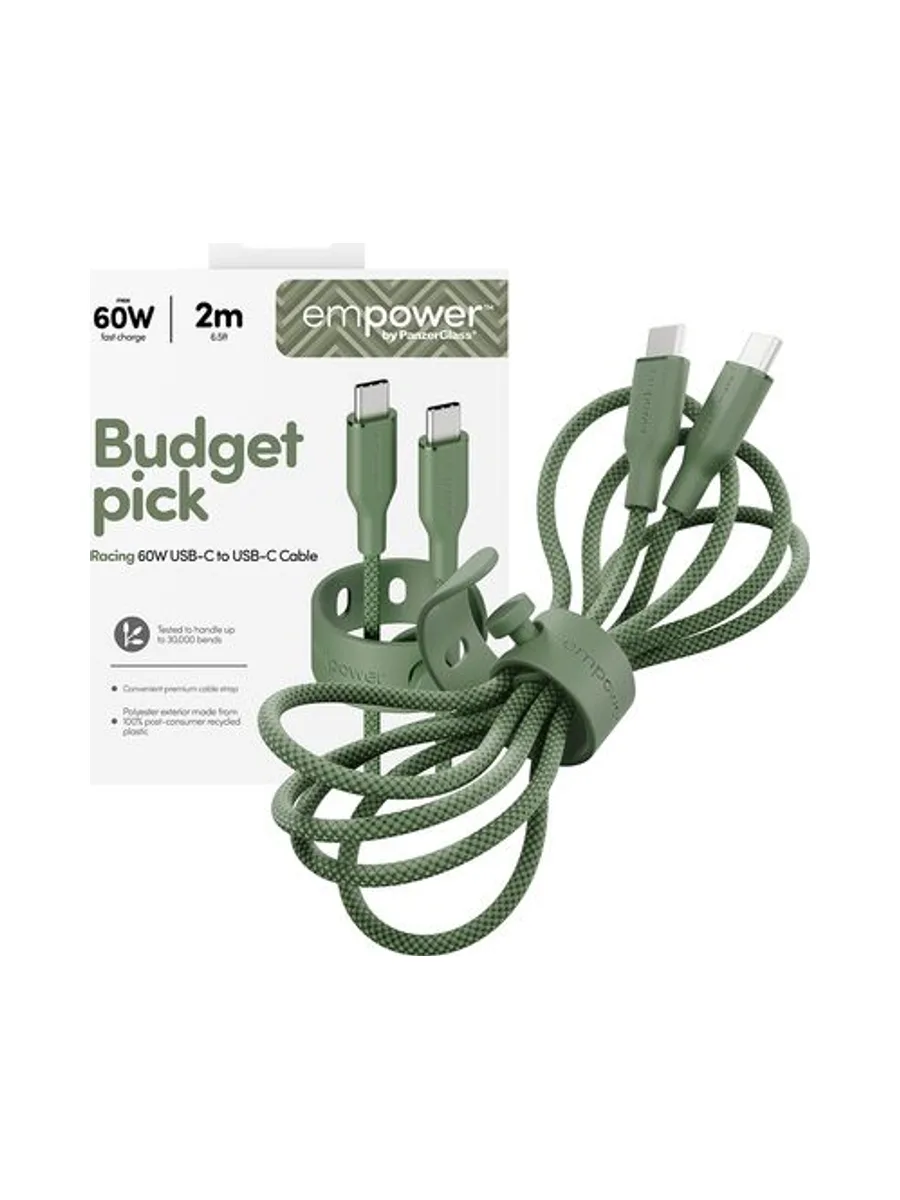 PanzerGlass empower™ by ® Racing 60W USB-C to USB-C Cable | USB 2.0 | 2M | Sage USB cable 5