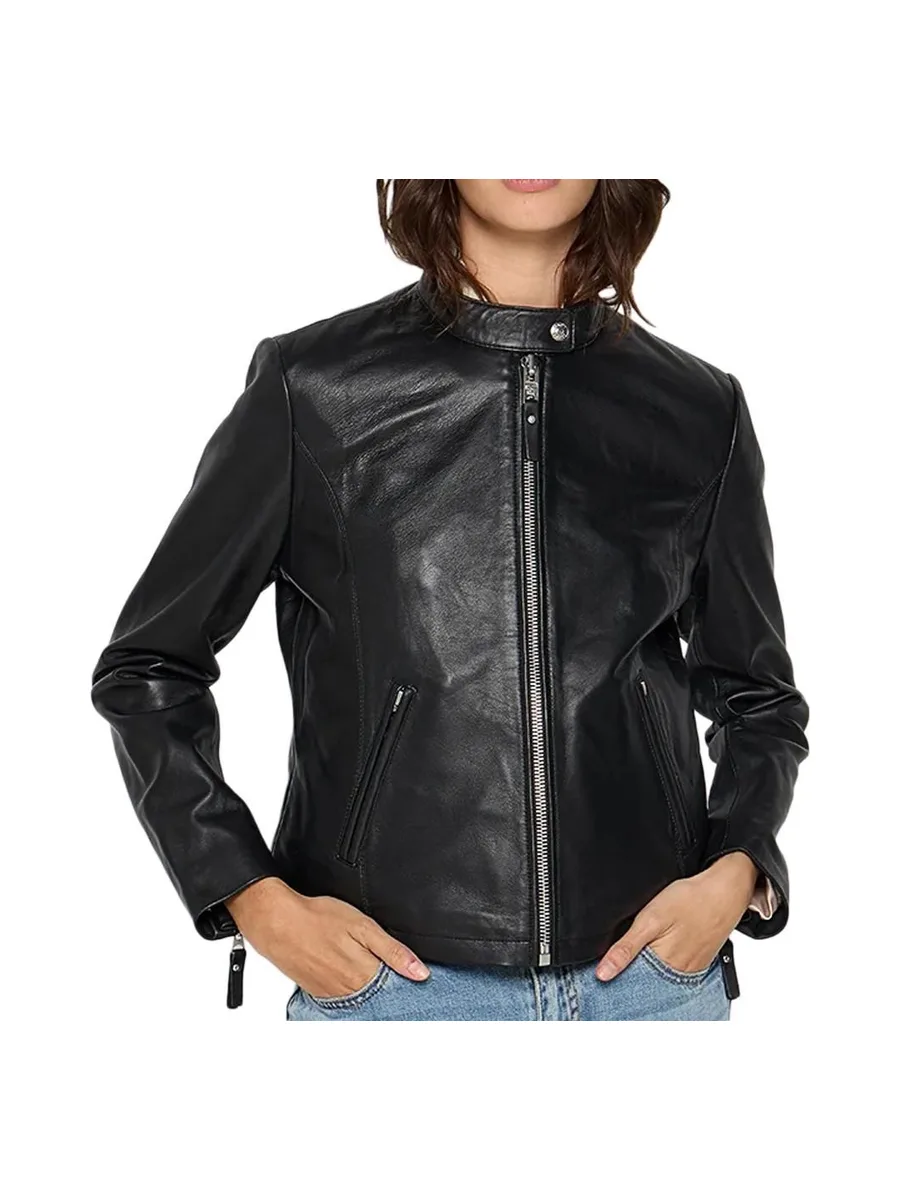 Veste en Cuir Noir Femme Schott Lola 2